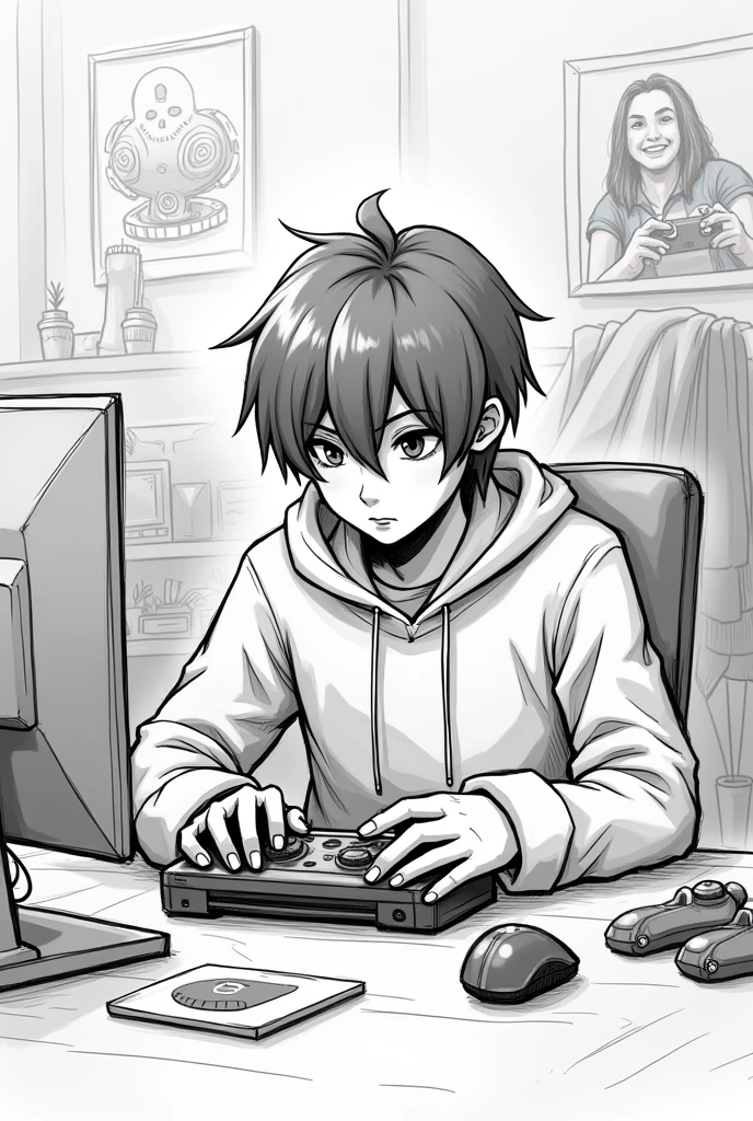 Teen ager playing video games and chatting sketch
