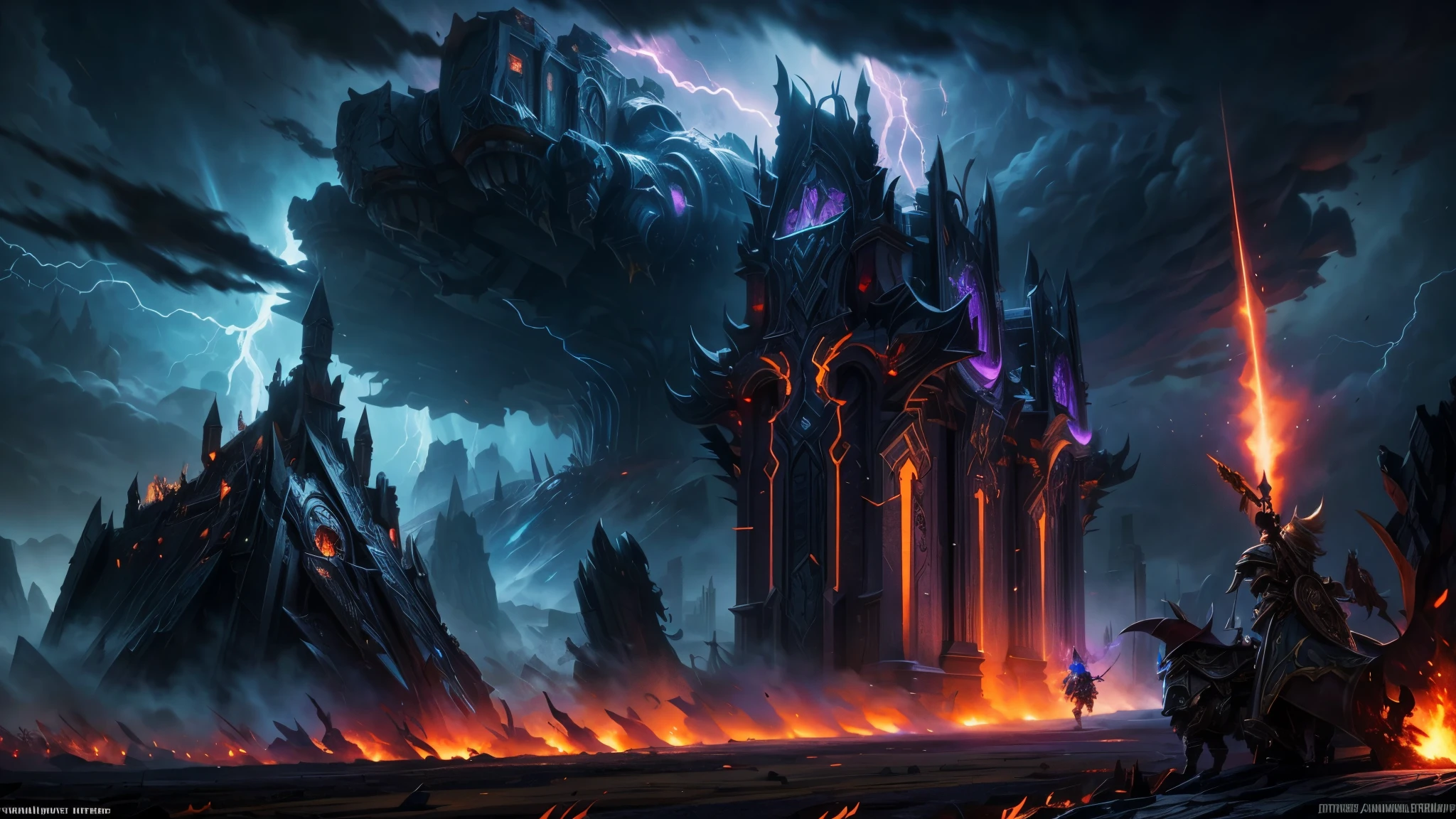Prompt 2: The Charge into Battle (World of Warcraft Style)
Description: A vast battlefield under a stormy, dark sky with lightning. Heroes inspired by World of Warcraft charge forward, their oversized weapons and armor gleaming with enchanted energy. The battlefield is filled with dramatic details like shattered ruins, broken weapons, and massive banners flapping in the wind. The scene captures the epic scale of WoW battles, with fire and explosions illuminating the chaos, all in a vibrant, exaggerated style. Distant mountains and a fallen fortress create a backdrop that feels straight out of Azeroth.
Style: World of Warcraft, epic, vibrant, stylized, exaggerated, high energy.