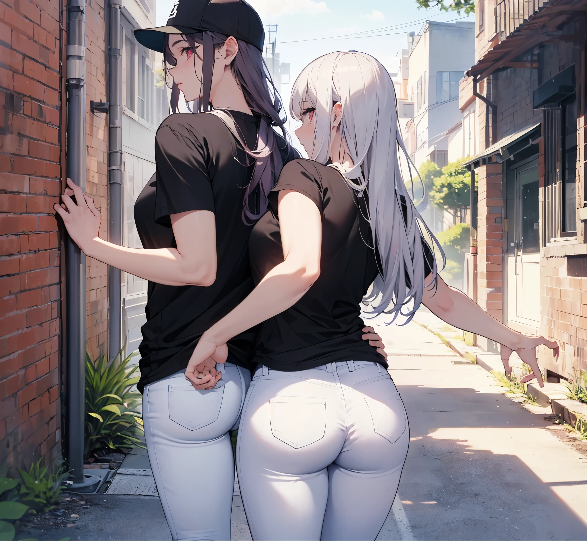 Hentai naked anime girl bending next to a wall and spreading her ass wide with her two hands