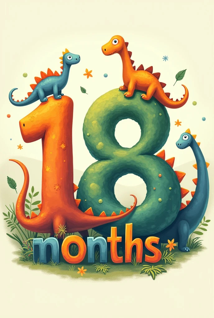 Image that says 18 months with animated dinosaur typography and everything is inside a small circle