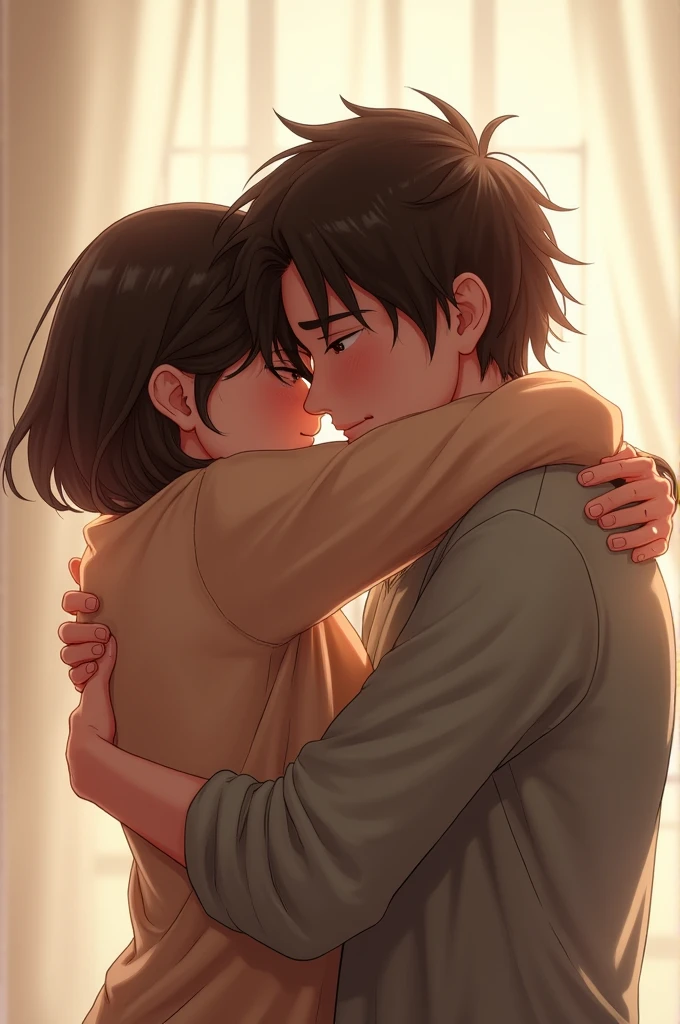 masterpiece, best quality, unity 8k wallpaper, illustration, very detailed, ((pain,moaning,1 woman,1 man, first sound)), whole body,wet clothes, sweat, Warmth, Stiff, big bust, plump body ((In the desert))(((Forced to kiss)))(kiss a man),solid brown male body
