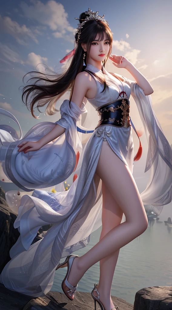 A woman in a white dress stands on a rock, Art style, Style Art, Extremely detailed Artgerm, Artjem and Nguyen Gia, IG model | Art bud, phlegm多phlegm多, phlegm | Art bud, author：Yang J, author：ruanjia、Stanley Artjem, Art bud. Anime Illustrations