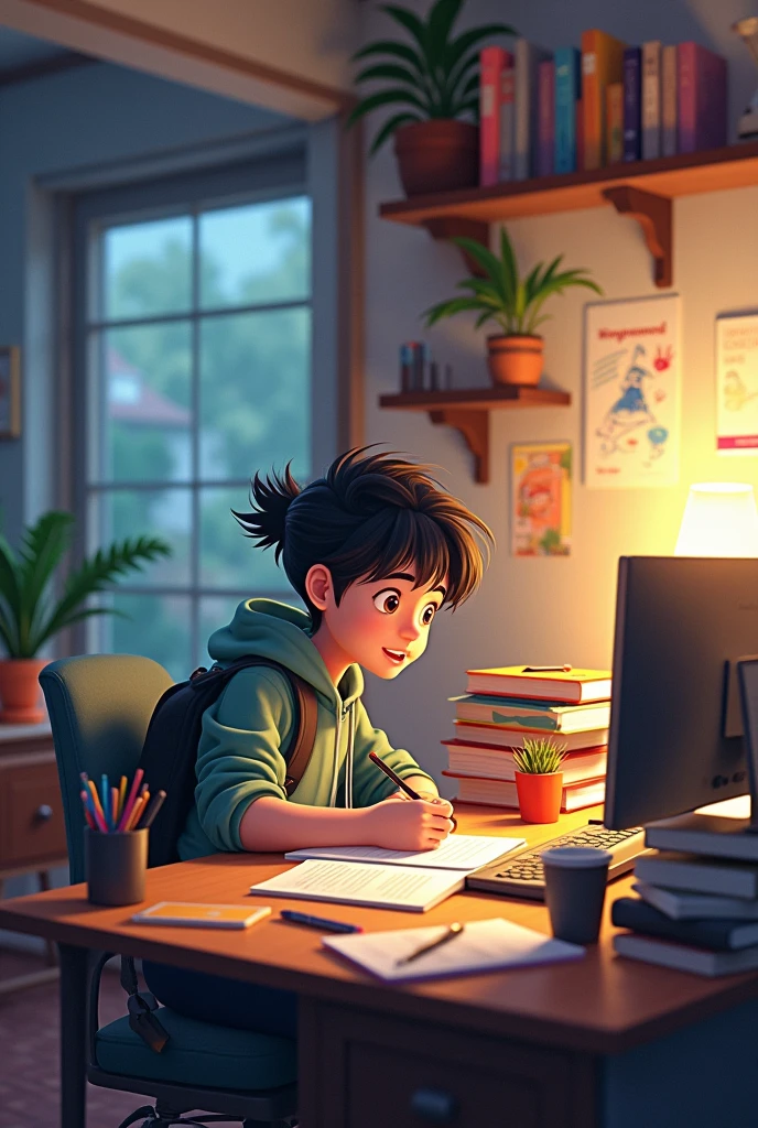 Teen doing homework and playing games and watching sketch
Pencil