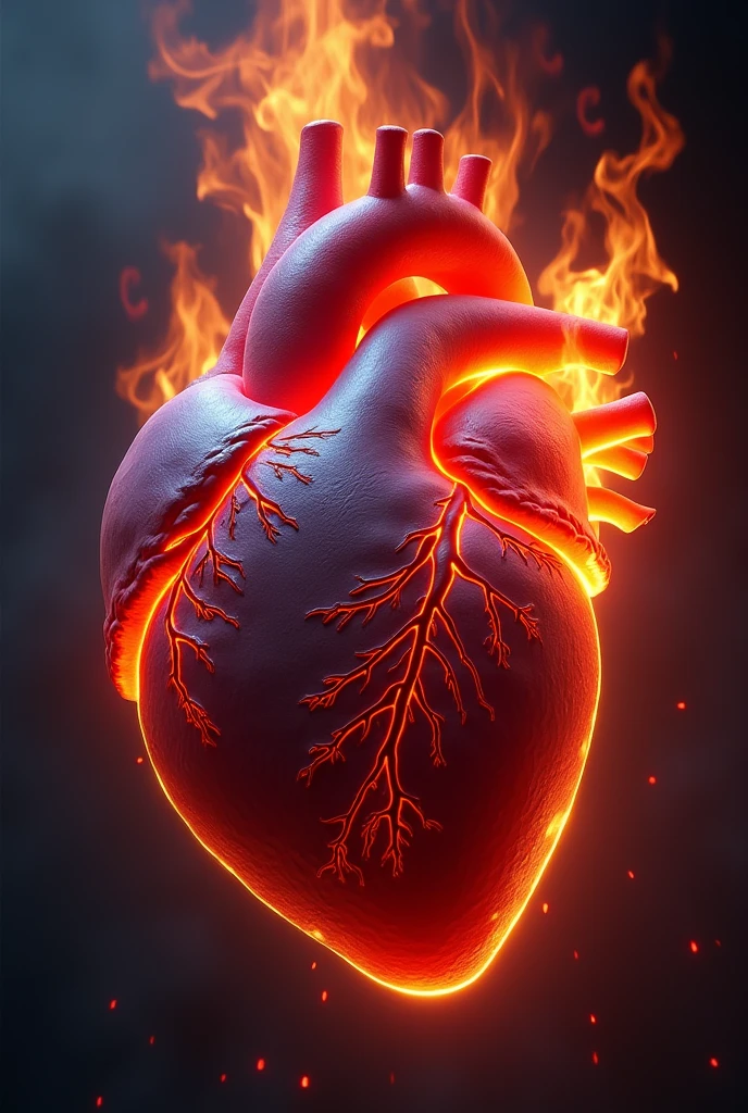 Human heart with burgundy flames background
