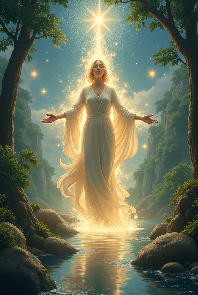 Create an image that represents faith, hope, charity, justice, prudence, strength, and animation. 