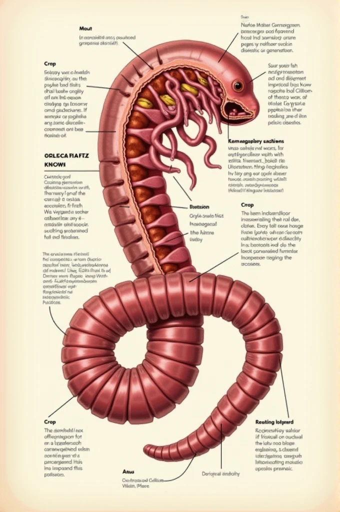 Digestive system of a California red worm 
