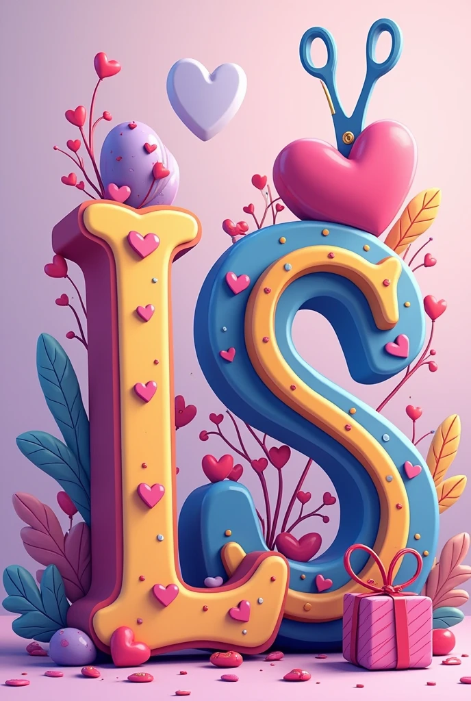 letters L s heart scissors gift pink purple blue yellow