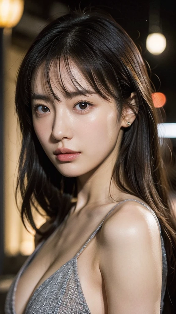 Model actress、One Woman、cool、Japanese and half European、Close-up of face、30 generation beauty、Realistic Skin、night、Outdoor、summer、Medium Hair