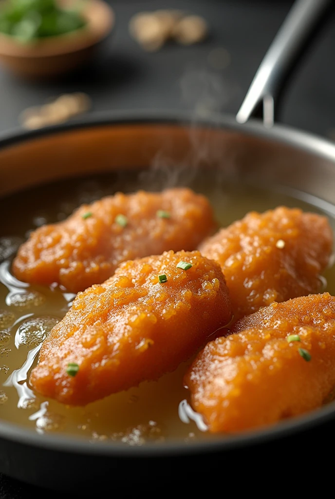 Heat the oil in a large skillet or fryer until it reaches a temperature of about 375°F (190°C)