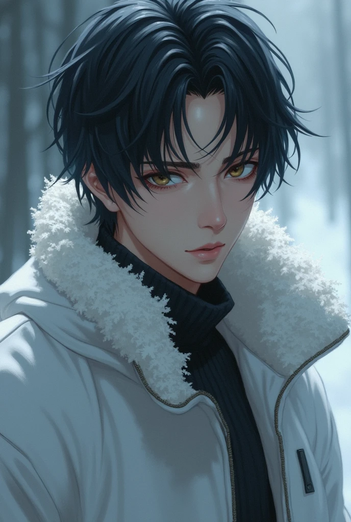 has short black hair and sharp eyes. He wears a thick snow-white jacket, reflecting his abilities. His face always looks calm, but there is a hidden power