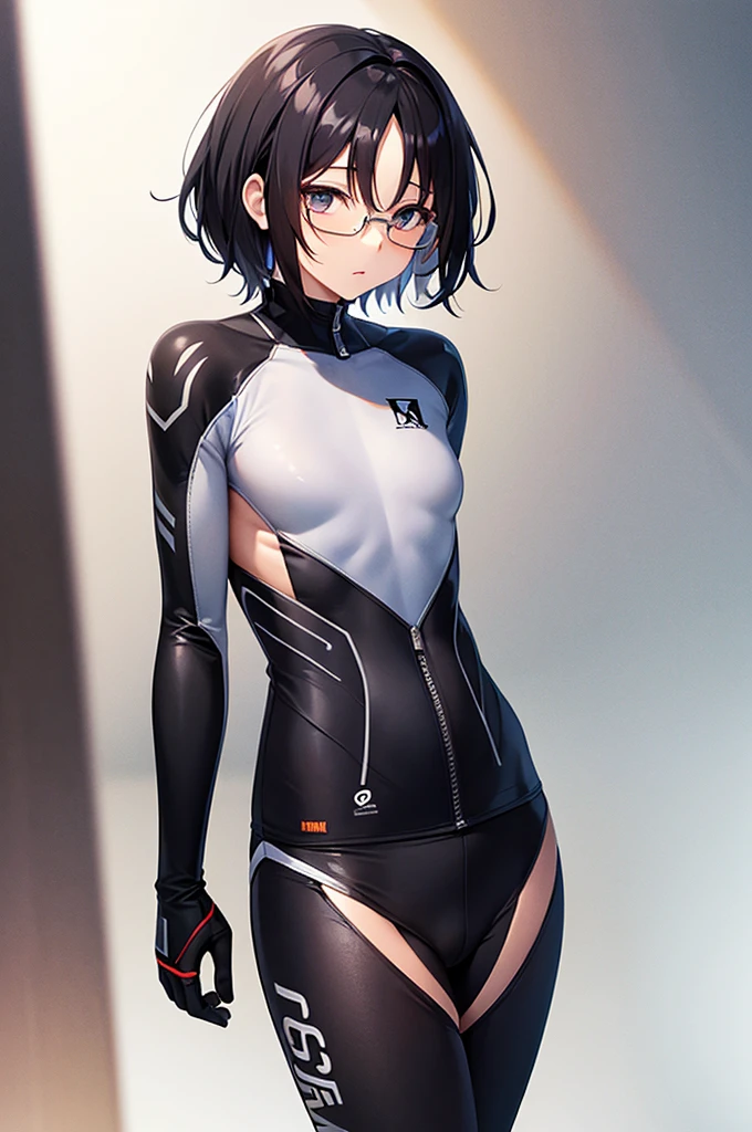 masterpiece, best quality,anime style, 1 girl,(((slender body))), (((small eyes,small breast))),(((athlete suit,glasses))),((cum)), (beautiful face), (((short hair))), (((straight hair))), ((((black hair)))),detailed beautiful skin, (perfect hands, perfect anatomy),scream