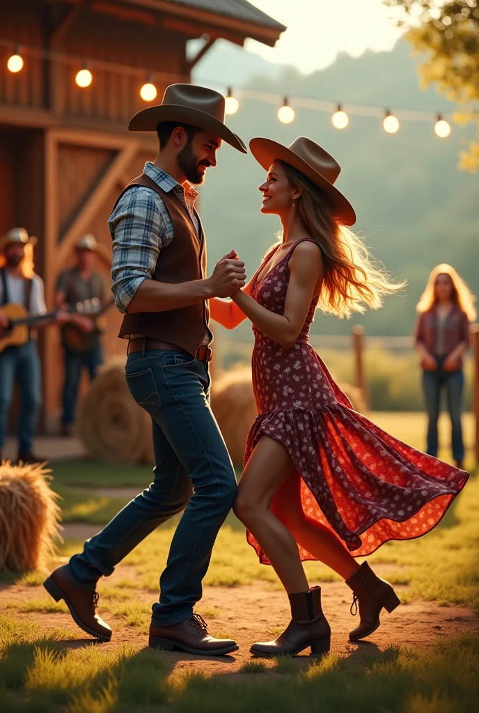 a couple dancing at a country party