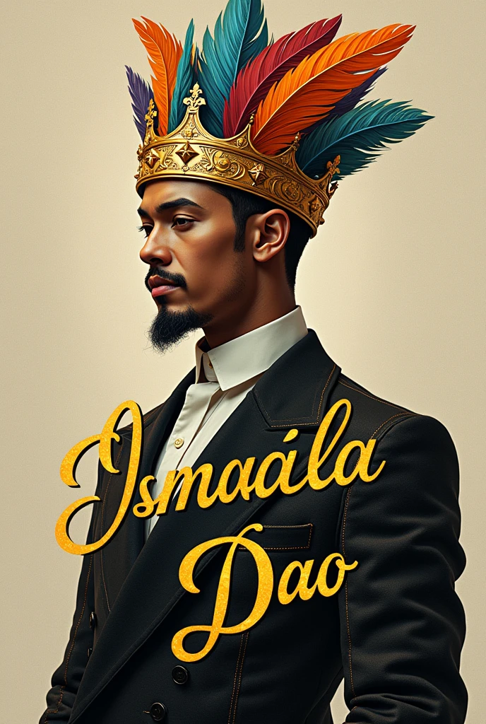 Ismaïla Dao écrit de grande taille en or inclure une couronne embellir par des plumes et des étoiles