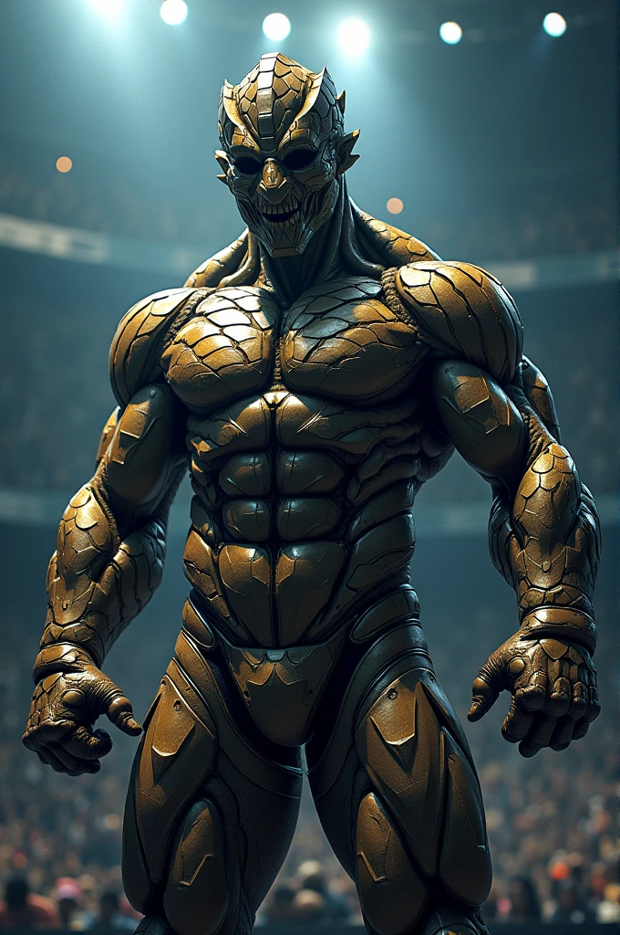 Create a masked wrestler with a good physique, that the mask is inspired by a Hydra. The character should look like it is made of cubes.