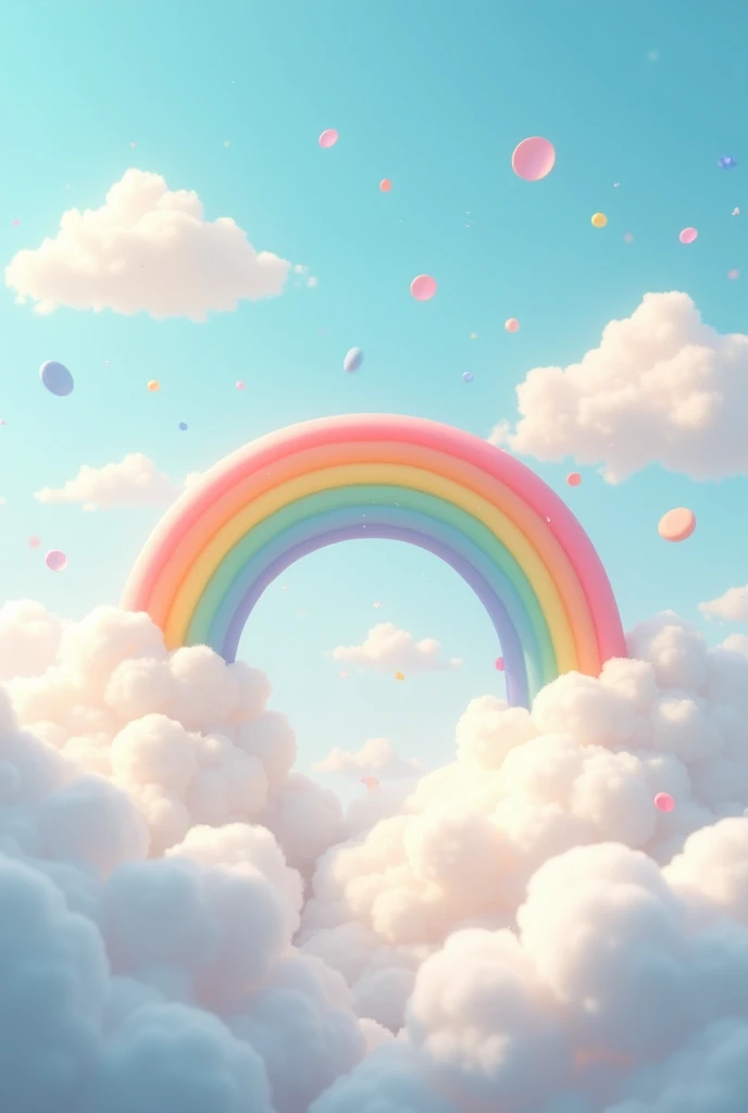 Rainbow and clouds with a relaxed font.