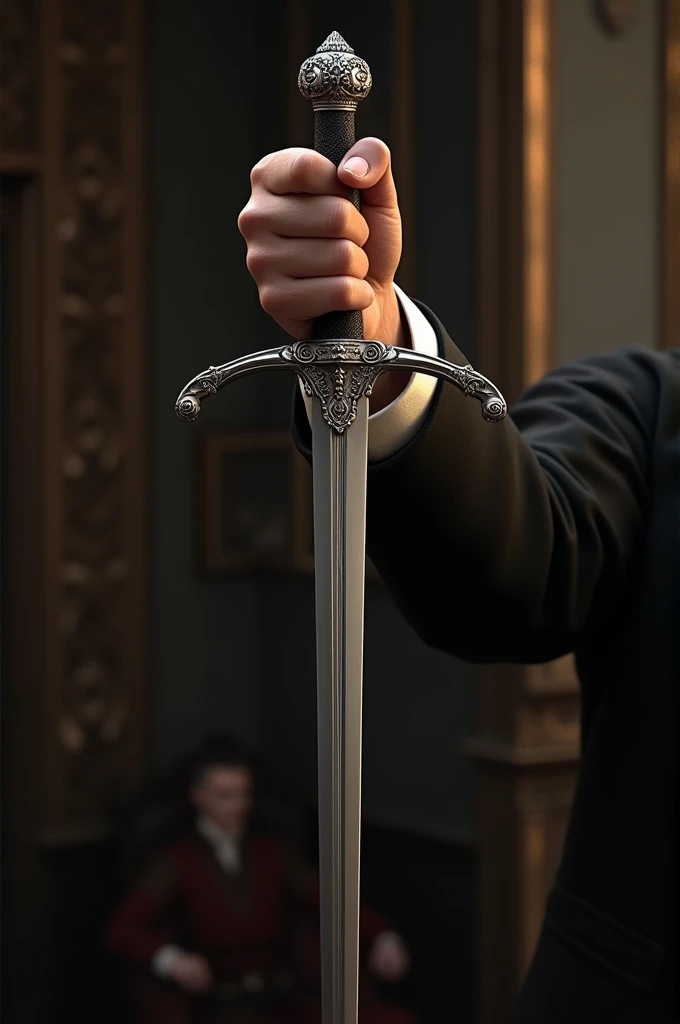 Hand holding a rapier sword