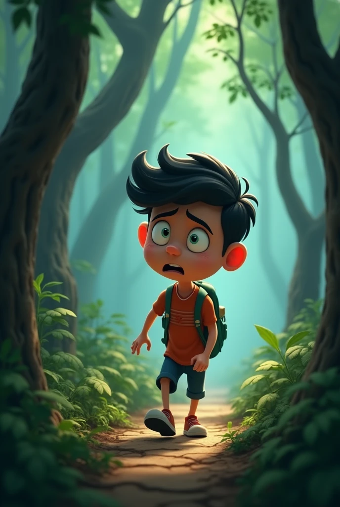 Ramesh keeps looking back and panics in the forest
3d cartoon