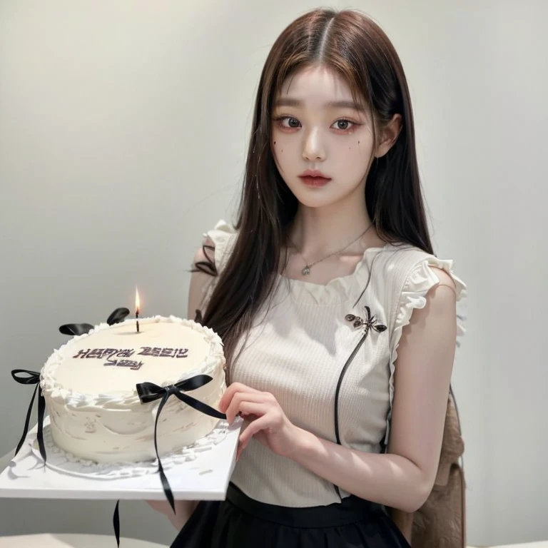 araffe woman holding a cake with a candle on it, jinyoung shin, holding a birthday cake, happy birthday, 2 2 years old, 21 years old, 18 years old, cruel korean goth girl, , ulzzang, 2 7 years old, 2 3 years old, 2 8 years old, wan adorable korean face, birthday cake