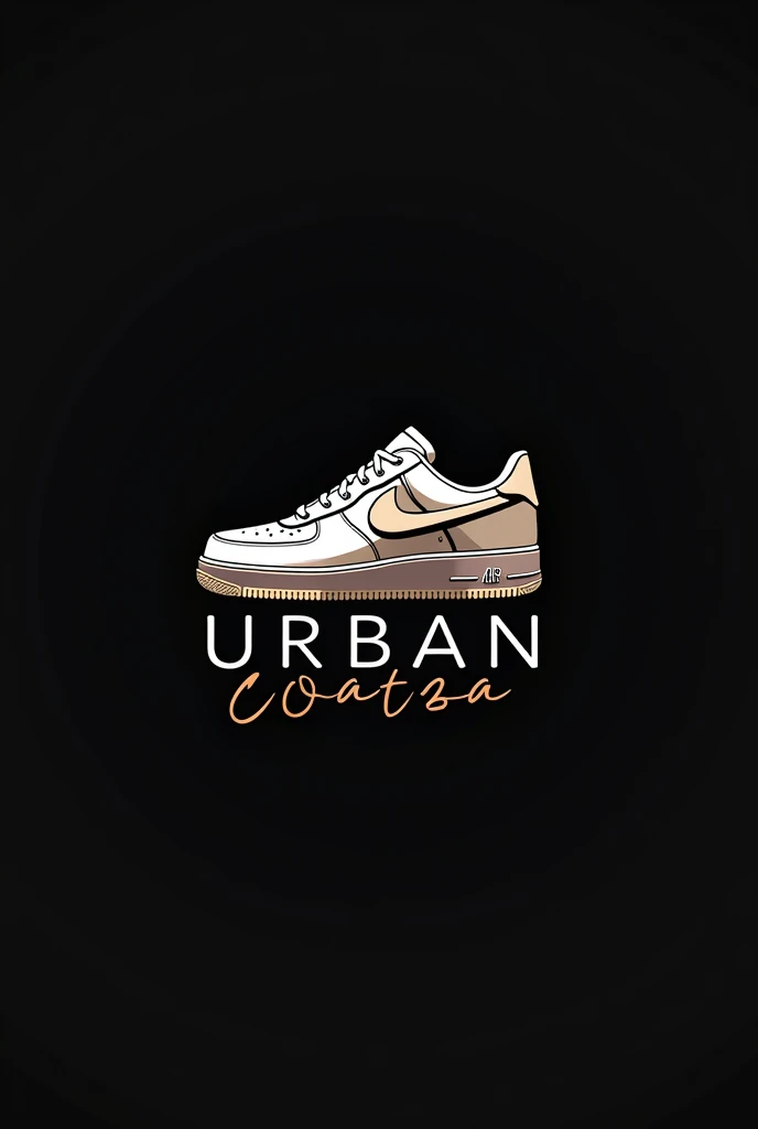 Logo for a sneaker website called UrbanCoatza, Let it be a silhouette of a sneaker and below it the name of the page, that&#39;s all, the silhouette of an air force 1 and the black background, letters with design