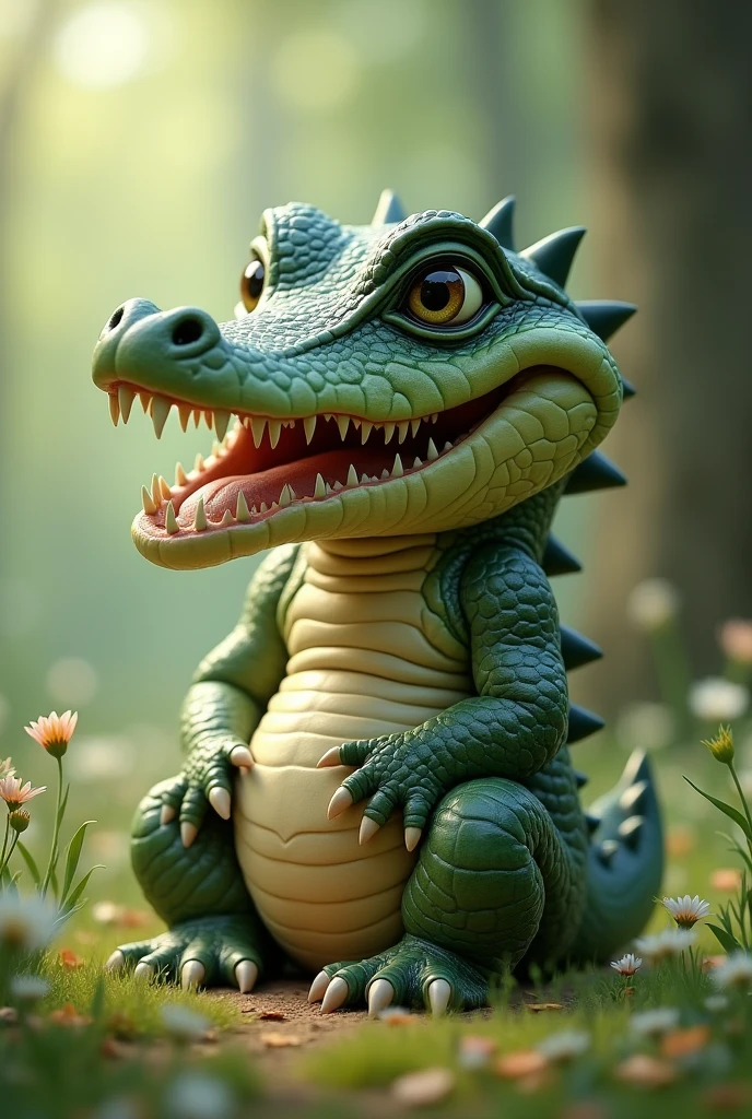 A baby with a crocodile head
