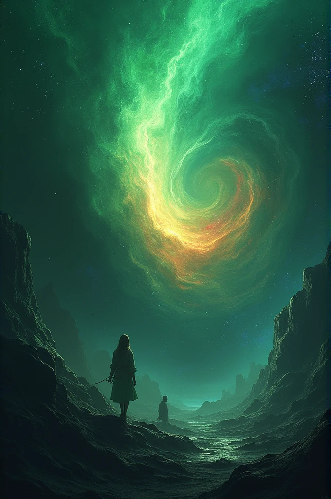 Green nebula with red with blue and black 