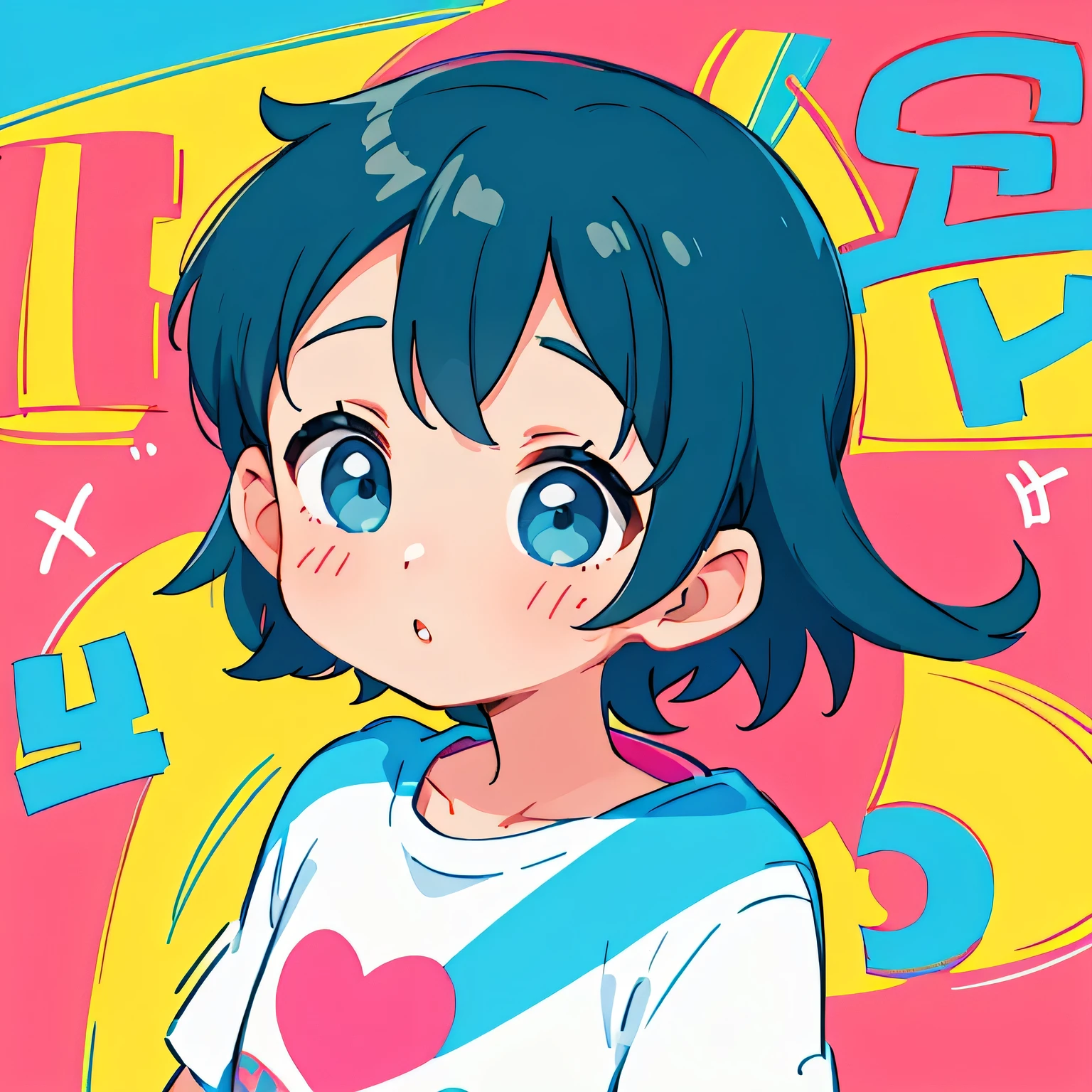 Keith Haring colorful style, Simple Line Initialism，Abstract art，(((The most beautiful girl of all time))), Sweet face. Lips in love, colorful hearts, stylish design, 夏のオシャレなTシャツ, 黒い瞳, walking, Paris