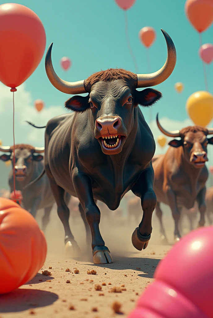 Images of crazy bulls and inflatables in exchange for food 