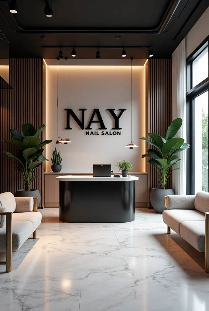 Beauty salon with black writing Nay nail salon