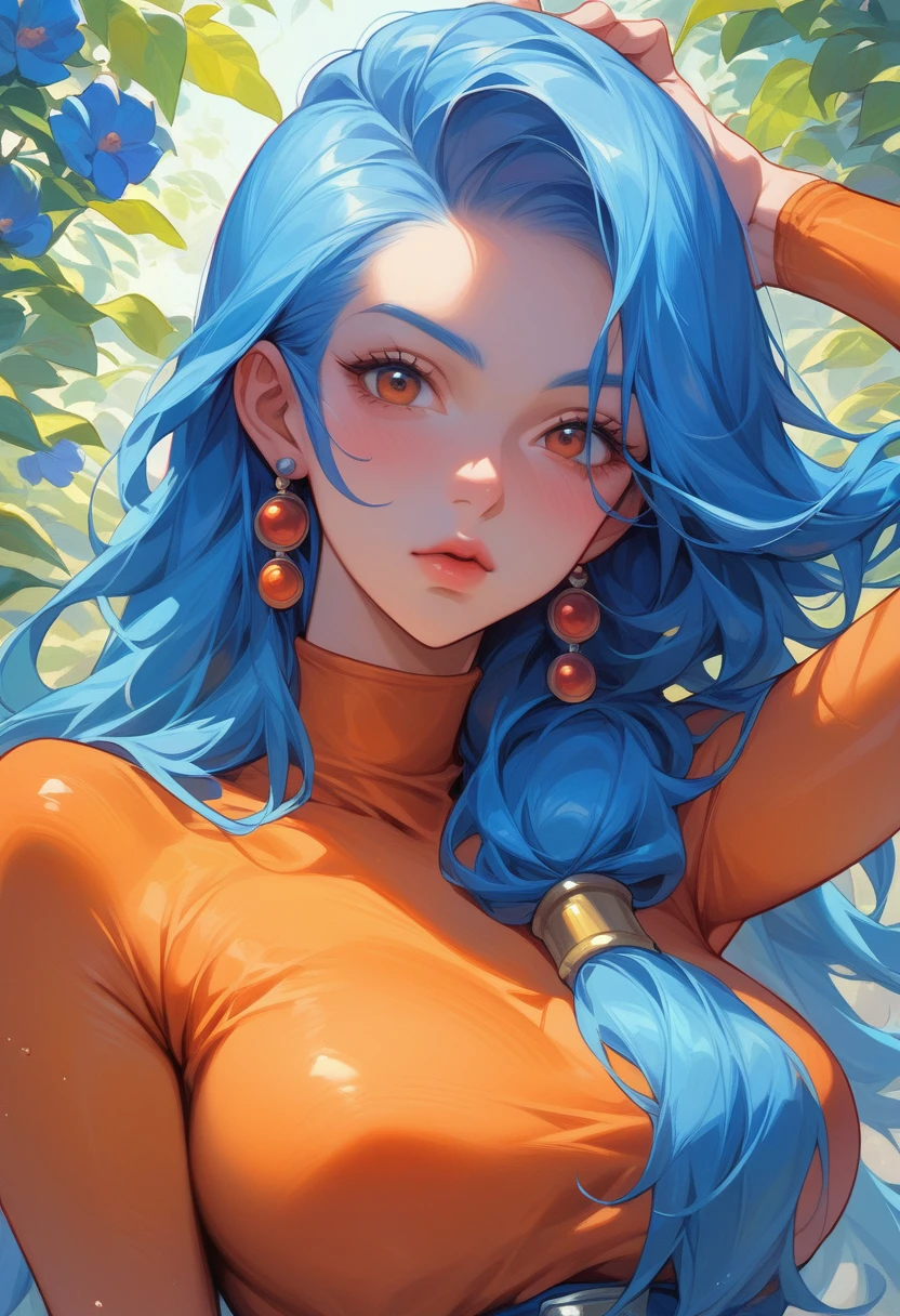 Perfect、Alone、female、美female、sauce_game、Dragon Quest 3、Monk、Perfect looks、Light blue hair、Orange bodysuit、Blue priest's robes、Yellow cross、Large Breasts)、Being attacked by tentacle monsters:1.9、Lost the battle:1.3、Lying face up、shame:1.4、Dirty clothes:1.3、Clothes with holes:1.2、Masterpiece、Professional work、Professional Lighting、Detailed face and eyes、Naughty illustrations、nsfw:1.5
