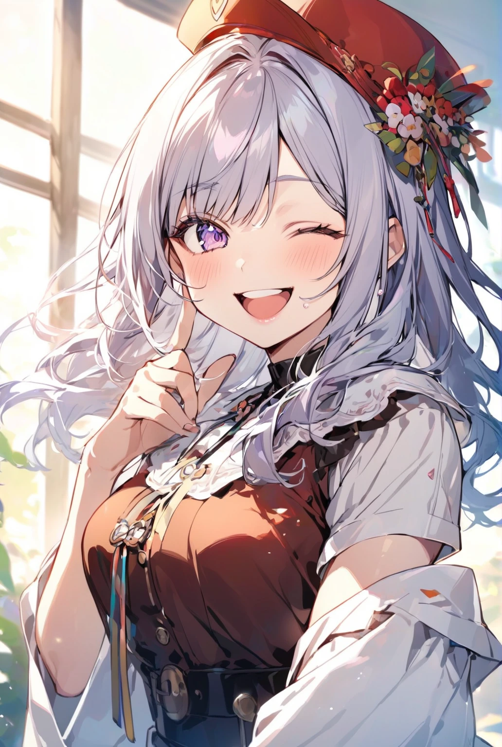 woman、smile，One-eyed wink