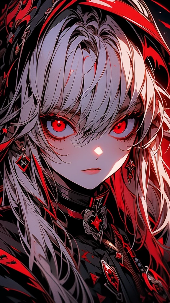 Close up portrait of a person with long hair and red eyes, Ayaka Genshin Impact, White-haired God, Bloodstained, Gap Moe Yandere grimdark, portrait Gap Moe Yandere grimdark, Gothic Maiden Anime, From Arknights, Nightcore, Gap Moe Yandere, Ayaka Games Genshin Impact, Keqing of Genshin Impact