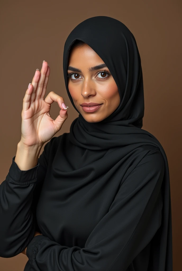 
make me a photo of a woman wearing a hijab posing like a nazi salute