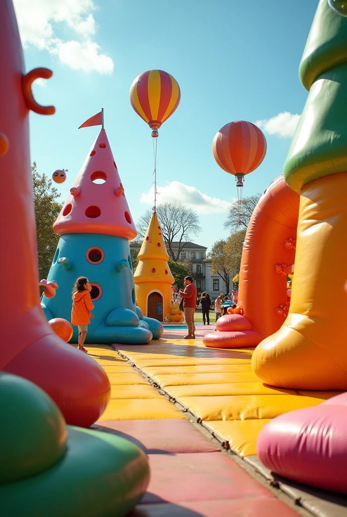 Images of inflatables to jump on in exchange for food