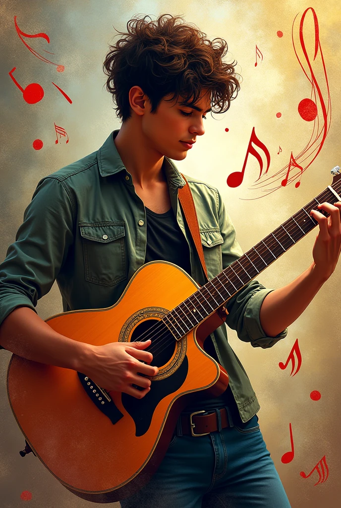 Mauricio with guitar and music signs