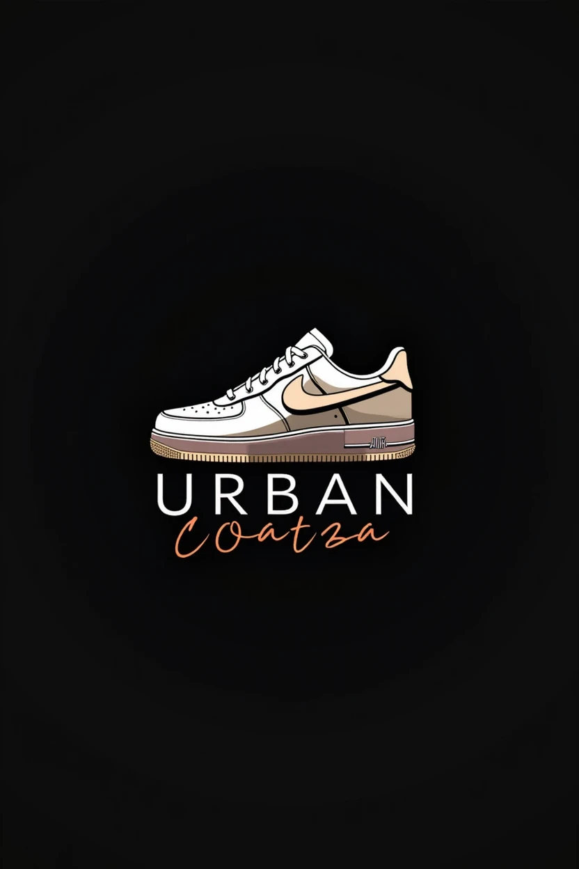 Logo for a sneaker website called UrbanCoatza, Let it be a silhouette of a sneaker and below it the name of the page, that's all, the silhouette of an air force 1 and the black background, letters with design