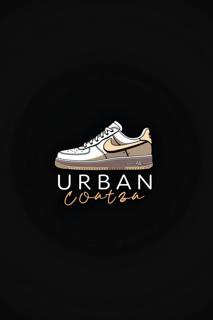 Logo for a sneaker website called UrbanCoatza, Let it be a silhouette of a sneaker and below it the name of the page, that's all, the silhouette of an air force 1 and the black background, letters with design