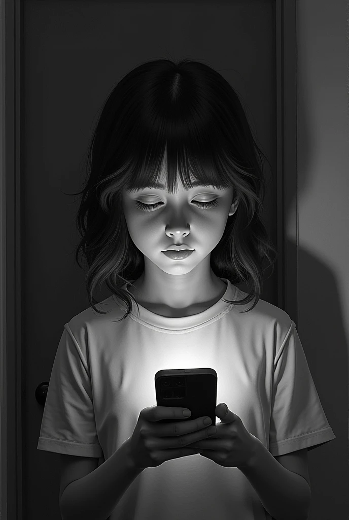 using his phone flashlight, pencil sketch very simple