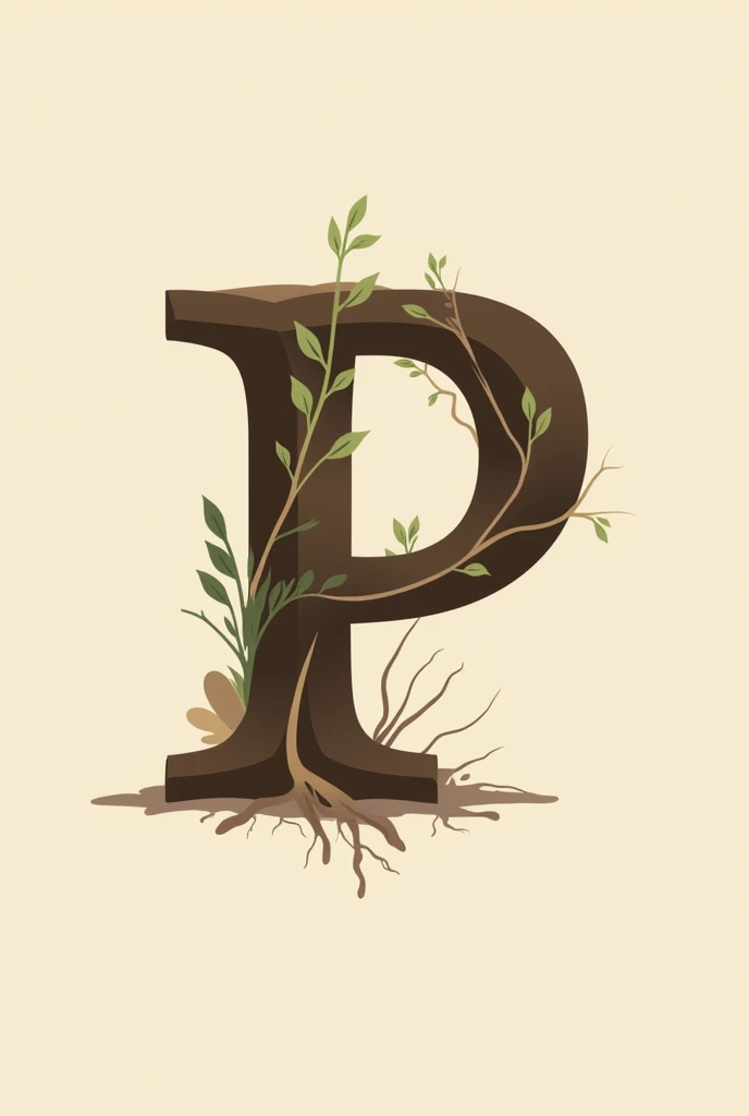 create a logo for a phosphorus in soil event using a P, try to use brown and cream colors, place a plant or similar items such as roots and soil next to the P