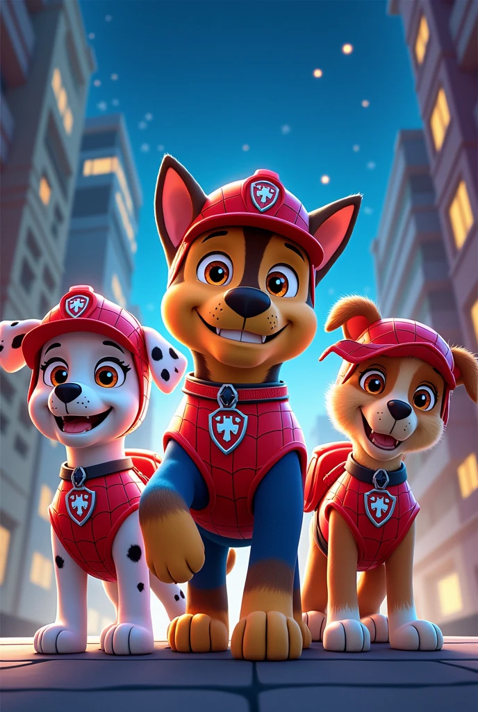 Drawing of the paw patrol dressed as spiderman 