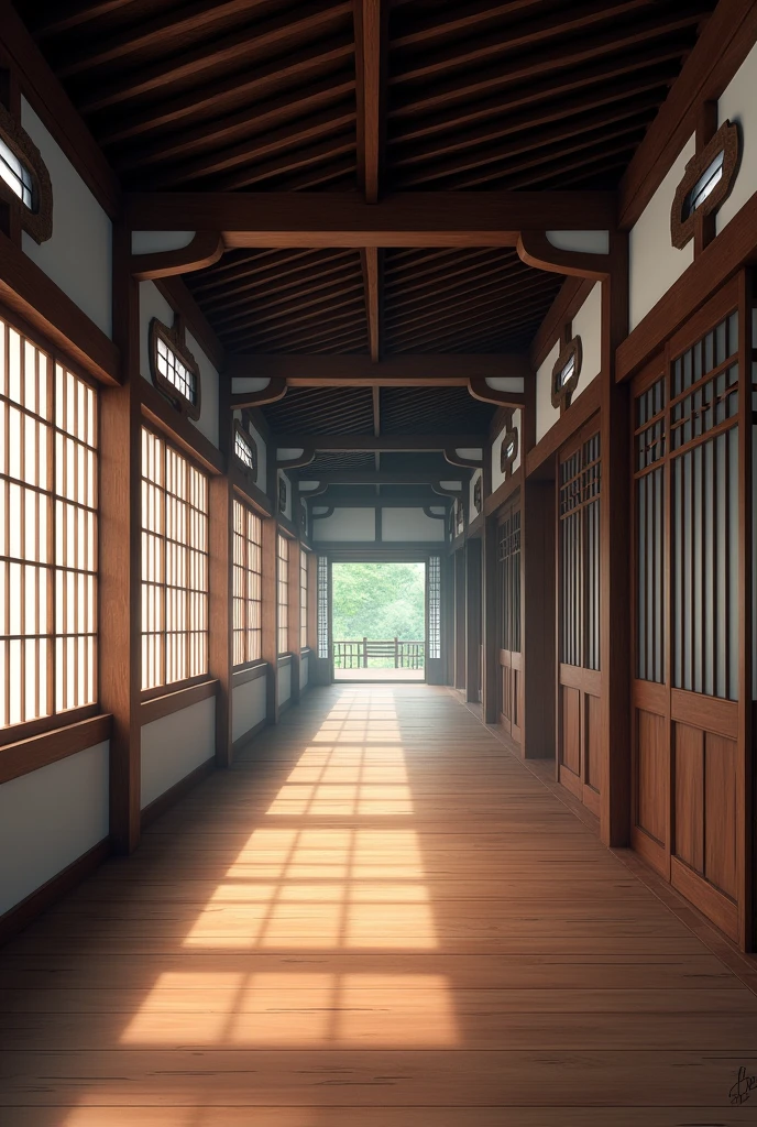 Japanese palace corridors are empty.