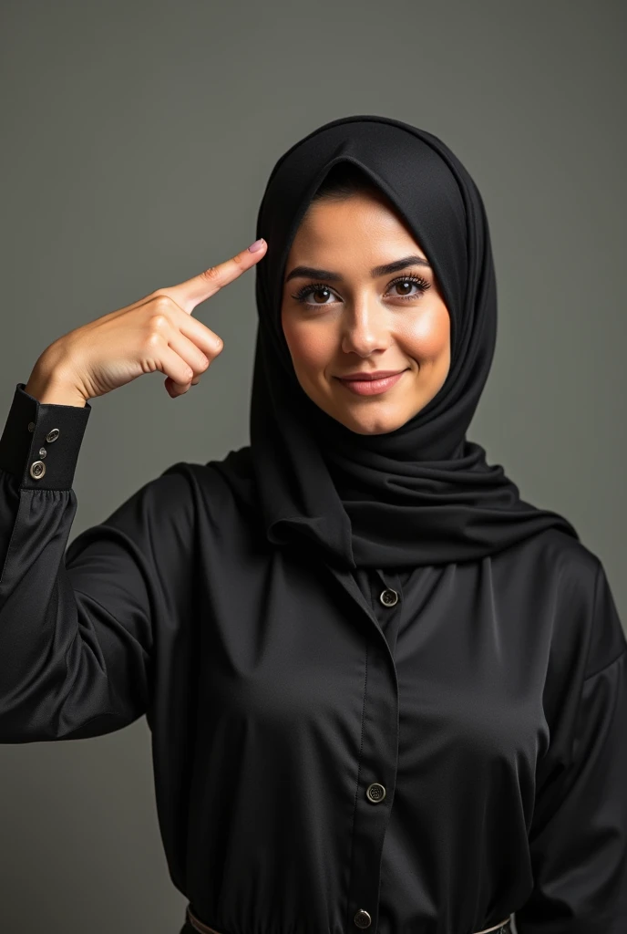 make me a photo of a woman wearing a hijab posing like a nazi salute