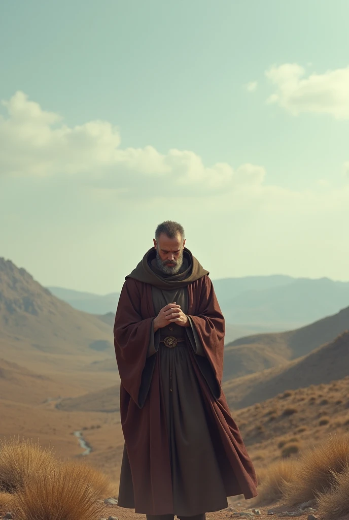 A priest praying in the middle of the backlands