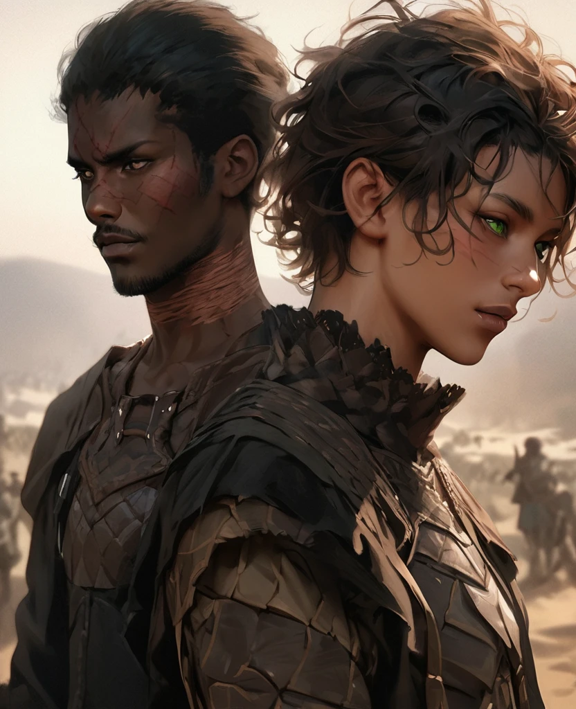 Visable burn scars, hood down, burns going from neck to lower face, kinky hair, afro-textured hair, short hair, masterpiece, best quality, realistic, african man, dark skin, black man, african american, african features, 1man, disfigured, 21 years old, eyes visable, fit, looking worn down, kevlar armor (like swat),african hair, short hair (fade), intimidating, warrior, green eyes,,