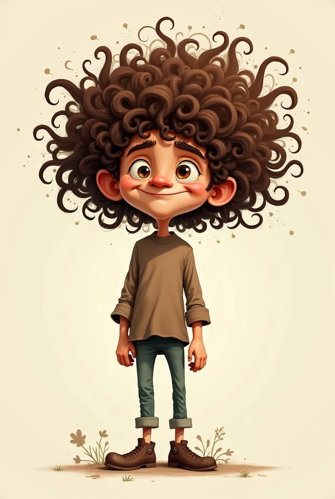 curly man, brown 2D drawing