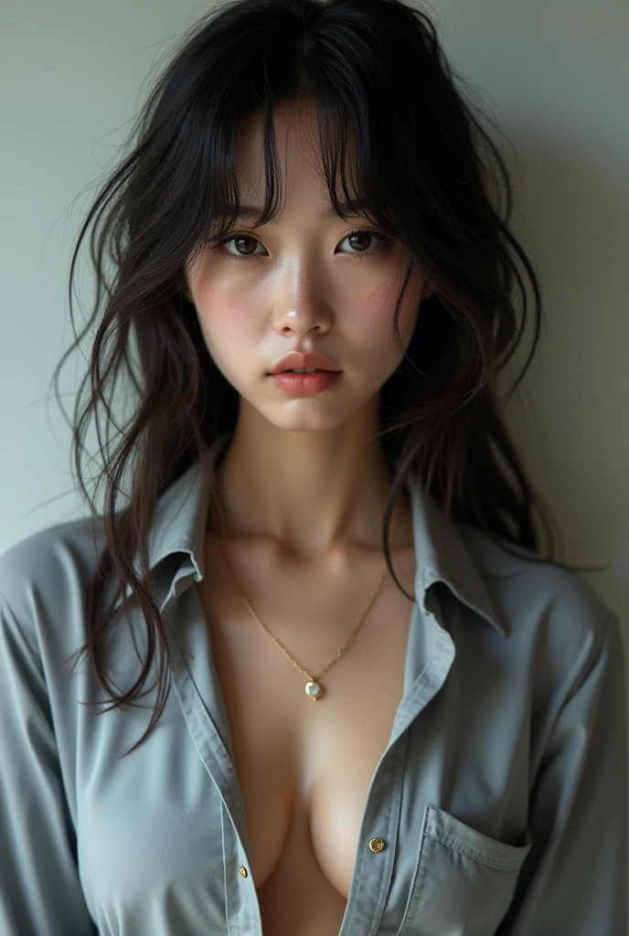 Japanese women in their late teens Open uniform Disheveled long hair Sexy