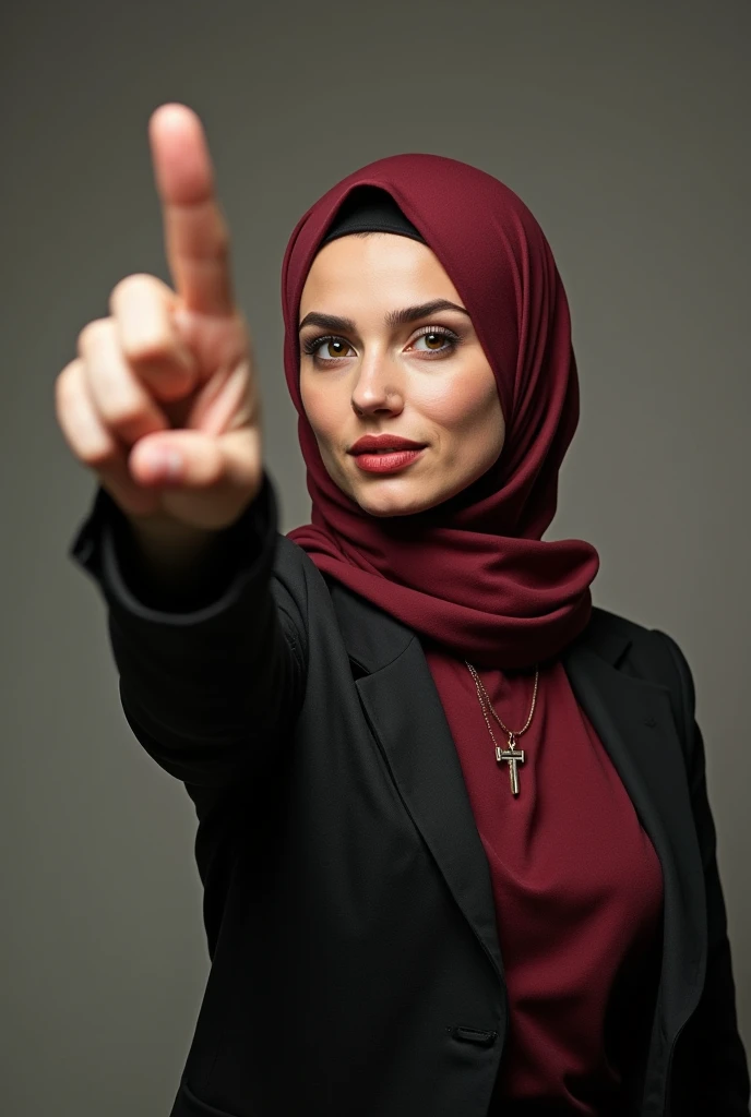 
make me a photo of a woman wearing a hijab posing like a nazi salute