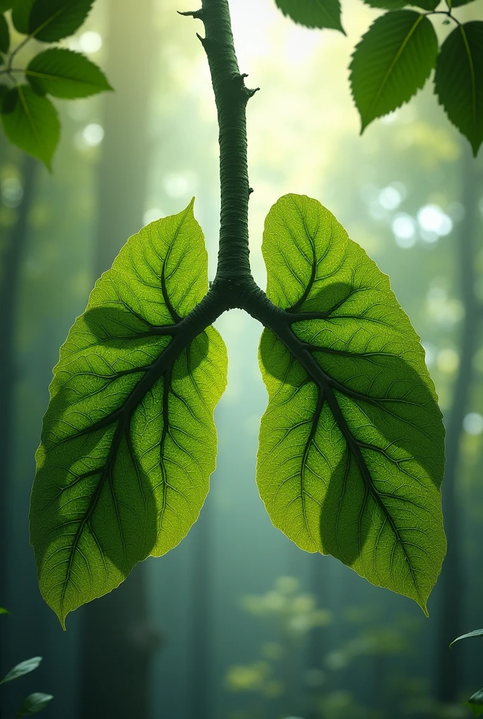 Tree leaves forming human lungs