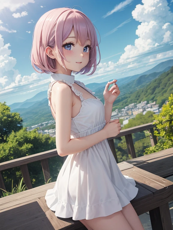 Pastel tones、High definition、Anime-like、Gentle Hills、High and blue sky、A shining white cumulonimbus cloud