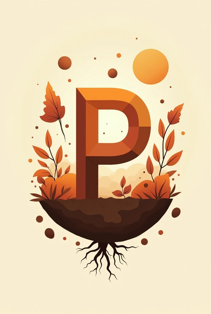 create a logo for a phosphorus in soil event using a P, try to use brown or terracotta and cream colors, put some plant or similar items like roots and soil next to the P