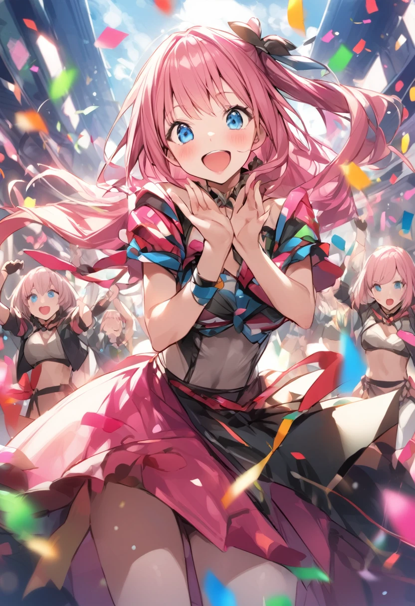 great joy、Banzai、Joy、Confetti、Girl with pink hair、blue eyes、Twin Drill、A scene from a movie